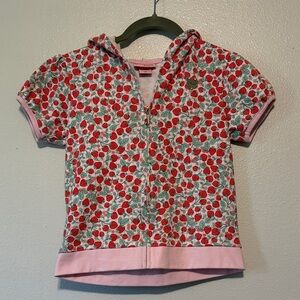 Juicy Couture Pink Short-Sleeve Hooded Zip Sweatshirt with Red Strawberry Print